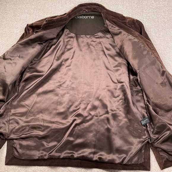 Claiborne Suede Shirt Jacket Mens XLarge Chocolate Brown Casual Lined Streetwear - Picture 5 of 12